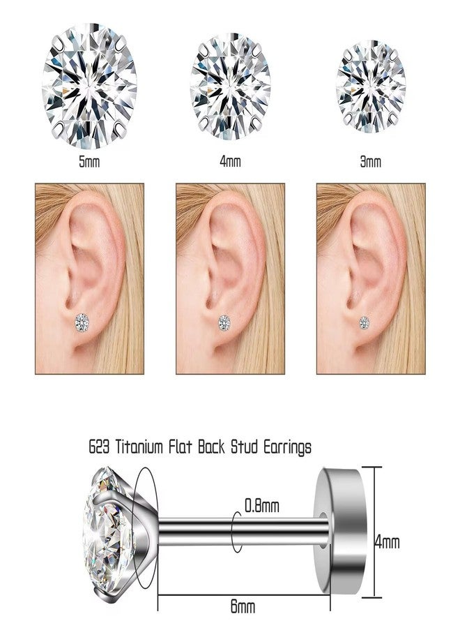 ZDE Women Flatback Earrings Cubic Zirconia Silver Titanium Stud Earrings Flat Back CZ Hypoallergenic Cartilage Tragus Helix Conch Piercing (4MM) - Image 2